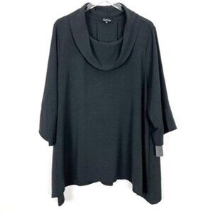 NWT Sydney  Lagenlook Cowl Neck Split 3/4 Sleeve Textured Top Black Size 2X